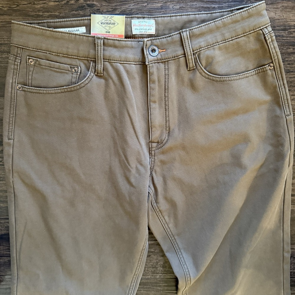 NWT Weatherproof Vintage Men's 36x30 Stretch Canvas Pants Fleece Lined Tan